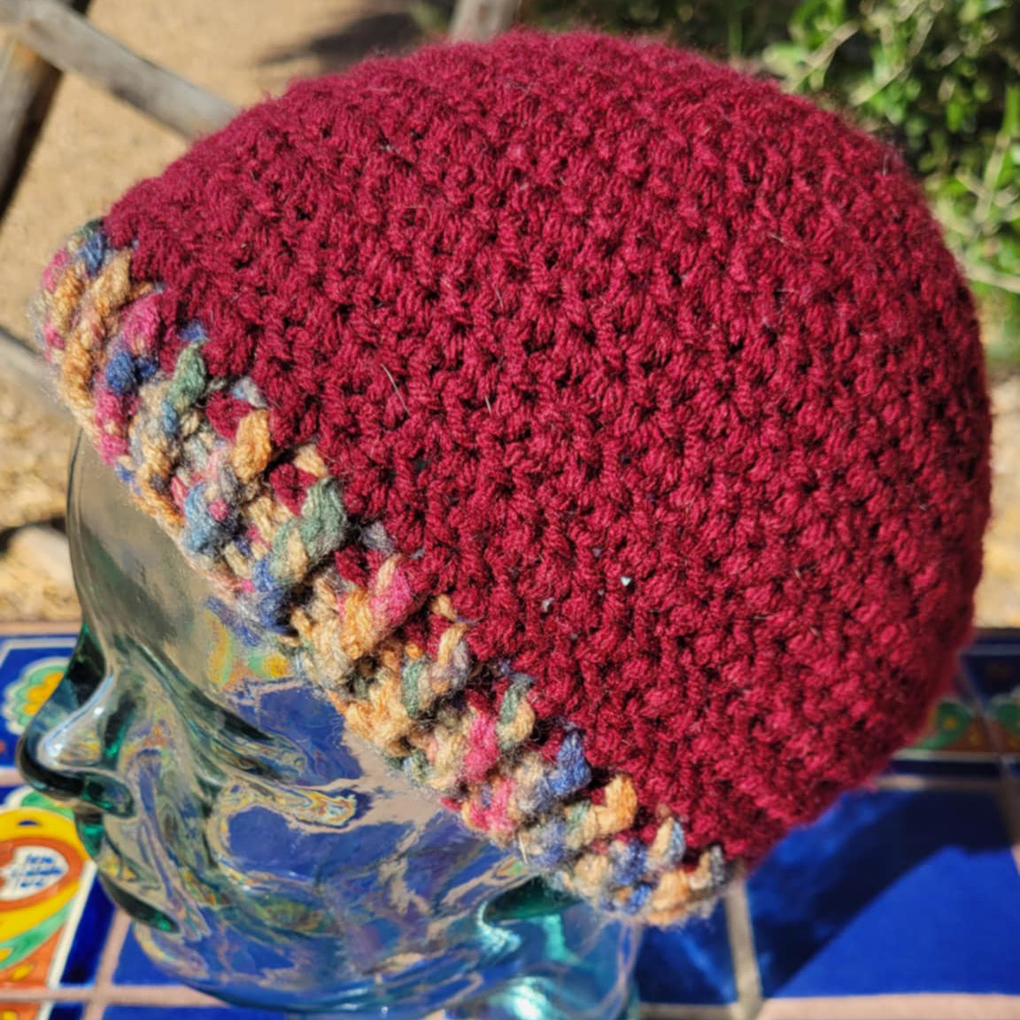 Red Beanie with a Variegated Rim