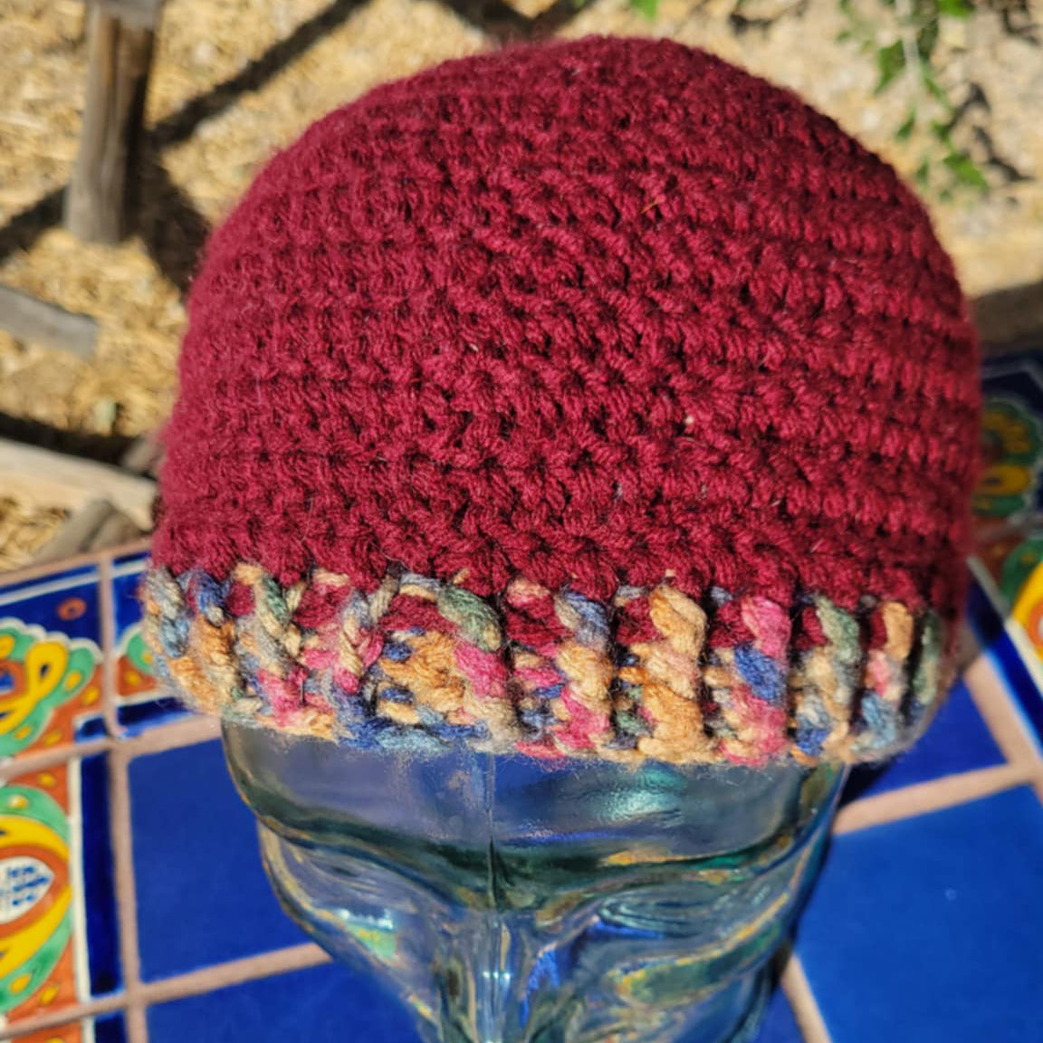 Red Beanie with a Variegated Rim