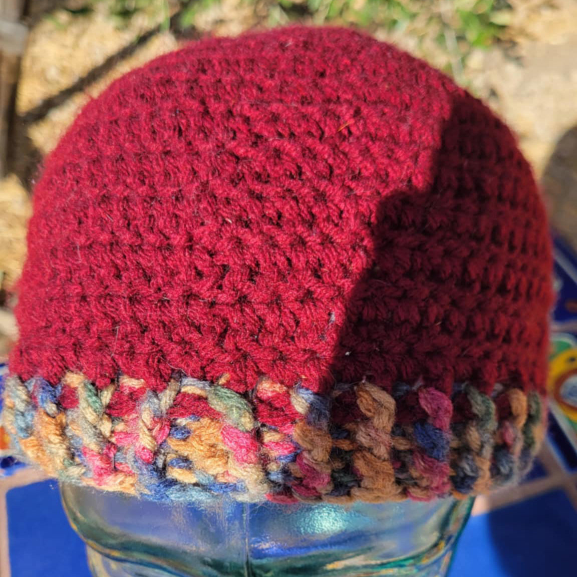 Red Beanie with a Variegated Rim